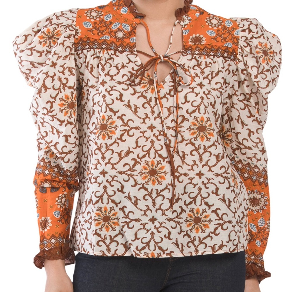 House of Harlow Long Sleeve Puff Shoulder Blouse